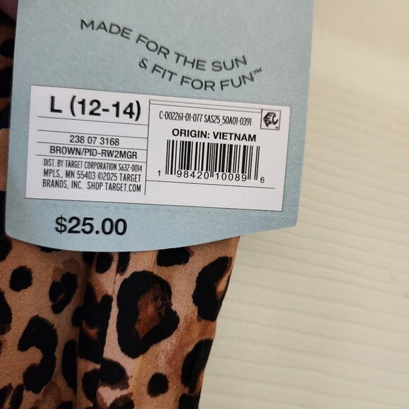 Women's Leopard Print Ruffle Waist Cover up Pants Brown Sz L Shade & Shore Brown - Picture 8 of 13